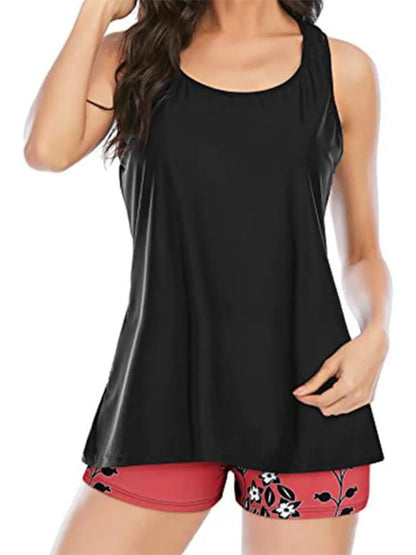 Cutout Printed Round Neck Three-Piece Swim Set - Bayou Curves