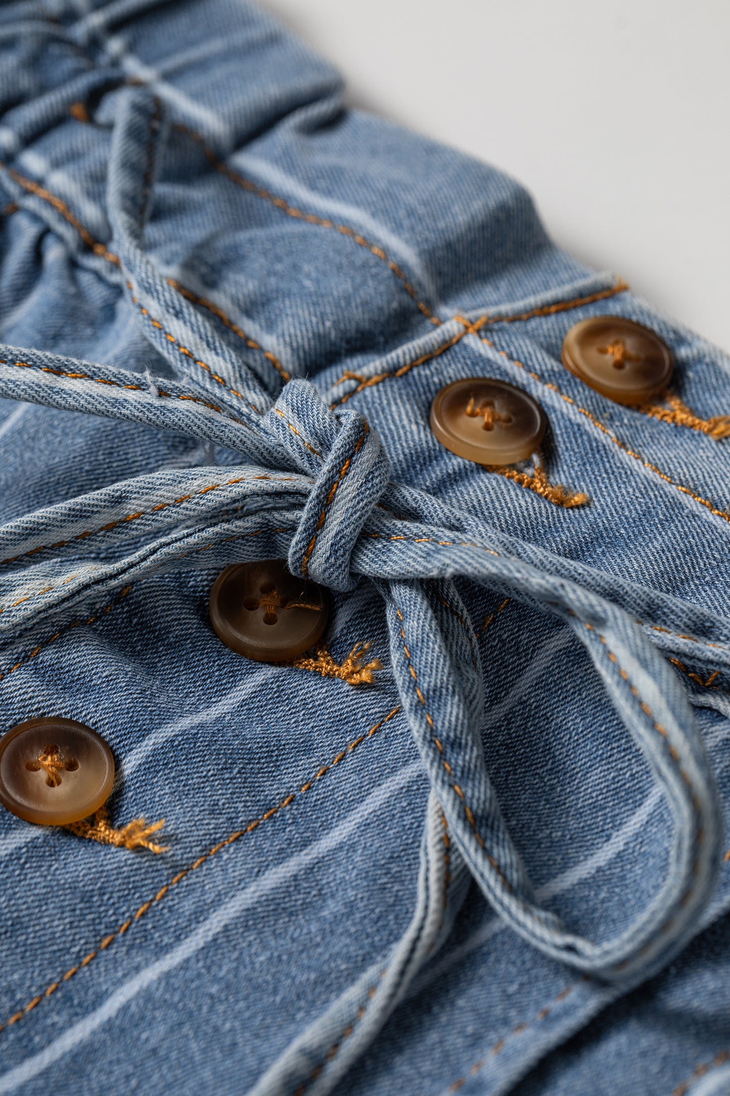 Plus Size Sky Blue Stripe Buttoned Loose Wide Leg Denim Pants