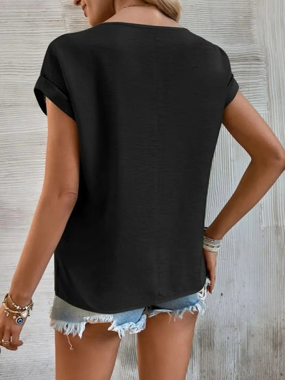 Cutout Round Neck Short Sleeve Top - Bayou Curves