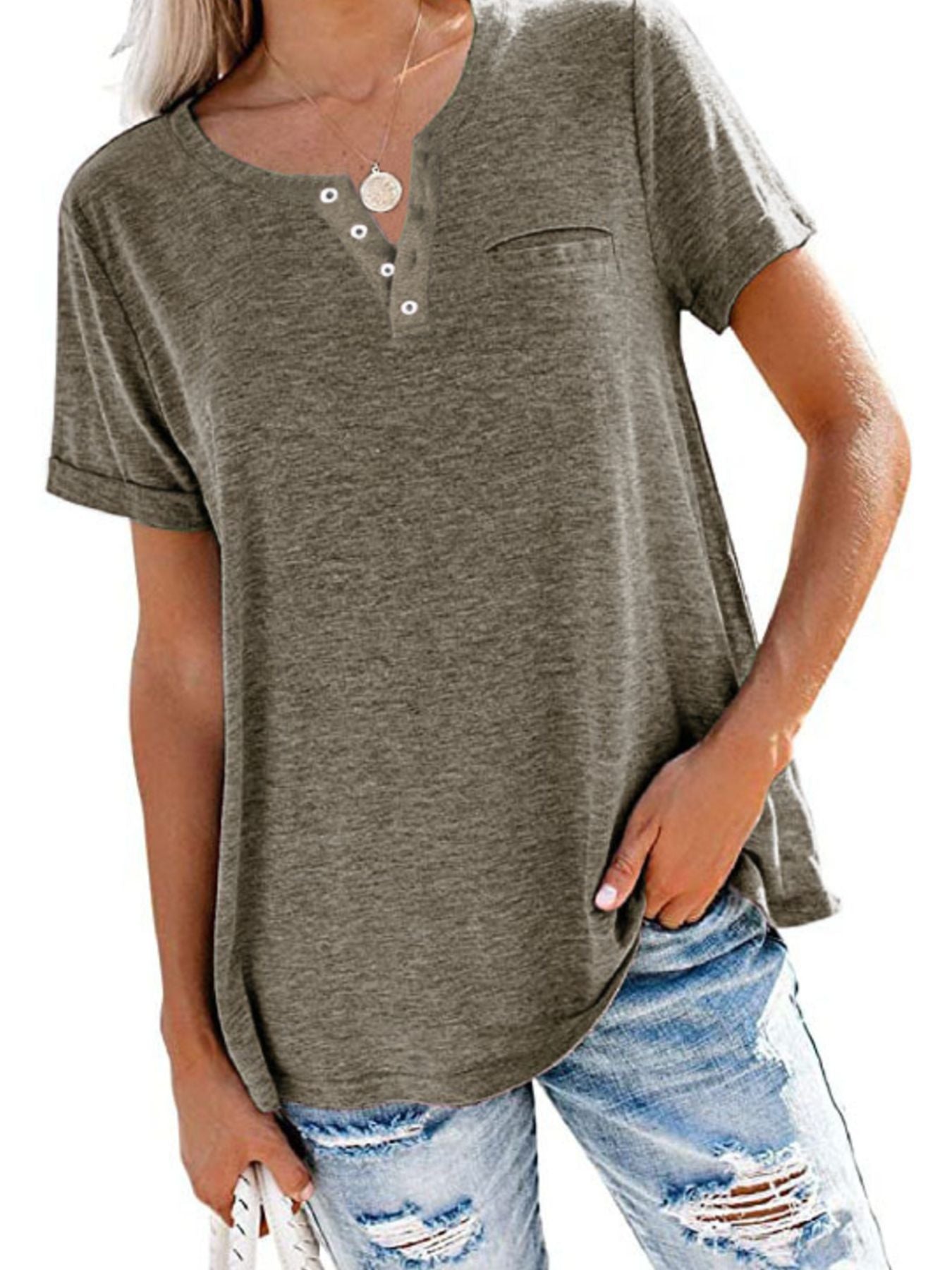 Full Size Casual Button-Front Pocket T-Shirt Plus Size - Bayou Curves