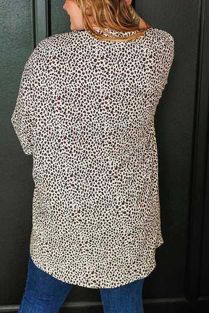 Plus Size Khaki Leopard Print Half Sleeve Open Front Cardigan - Bayou Curves