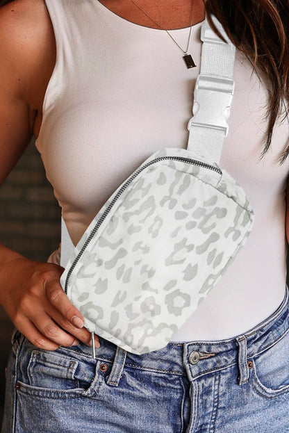 White Leopard Print Buckle Canvas Chest Bag 20*5*14cm - Bayou Curves