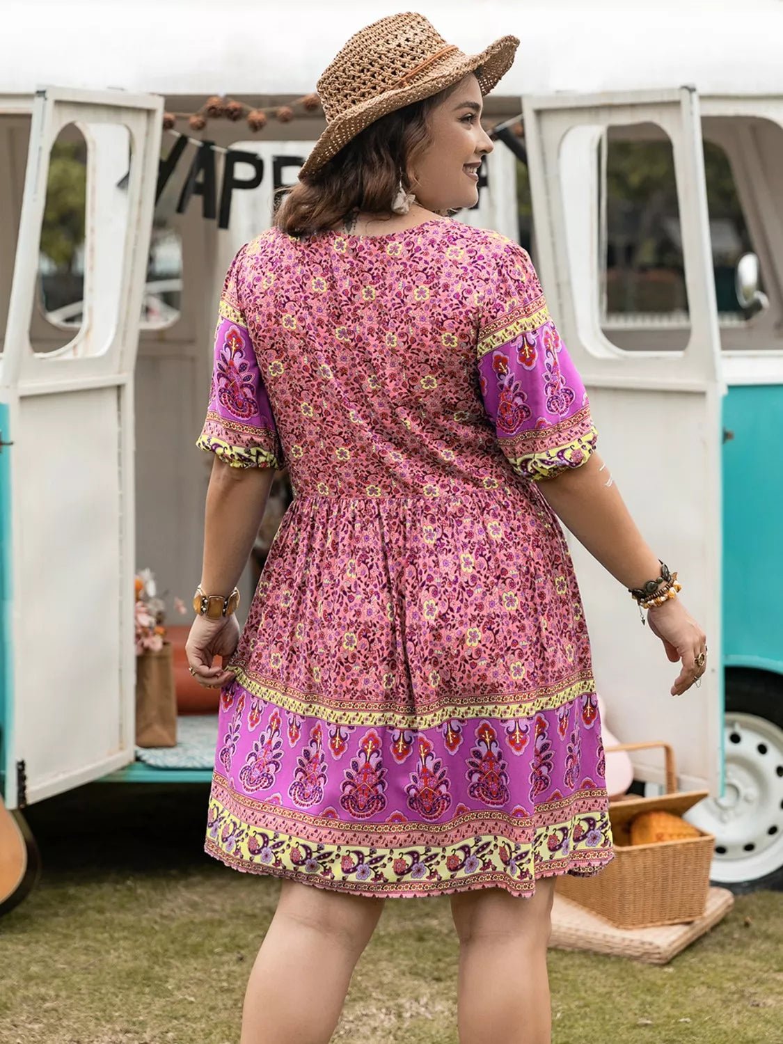 Plus Size Floral V-Neck Mini Dress - Bayou Curves