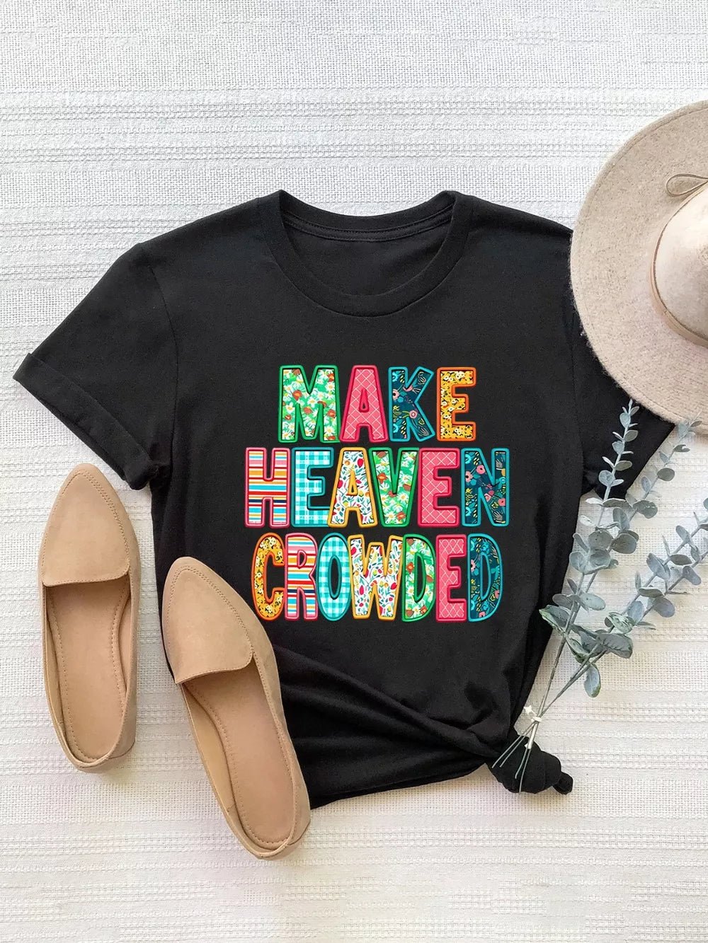 Letter Round Neck Short Sleeve T-Shirt - Bayou Curves