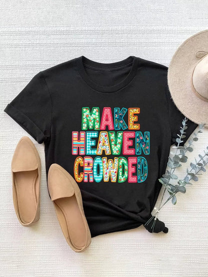 Letter Round Neck Short Sleeve T-Shirt - Bayou Curves