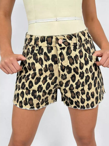 Leopard Print High-Waisted Denim Shorts - Bayou Curves