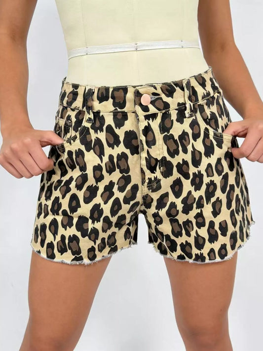 Leopard Print High-Waisted Denim Shorts - Bayou Curves