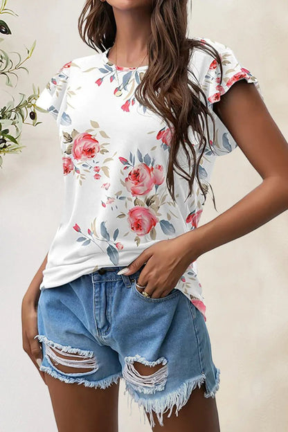 Printed Round Neck Short Sleeve T-Shirt - Bayou Curves
