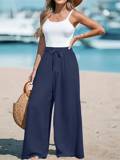 Full Size Drawstring Waist Wide Leg Pants Plus Size - Bayou Curves