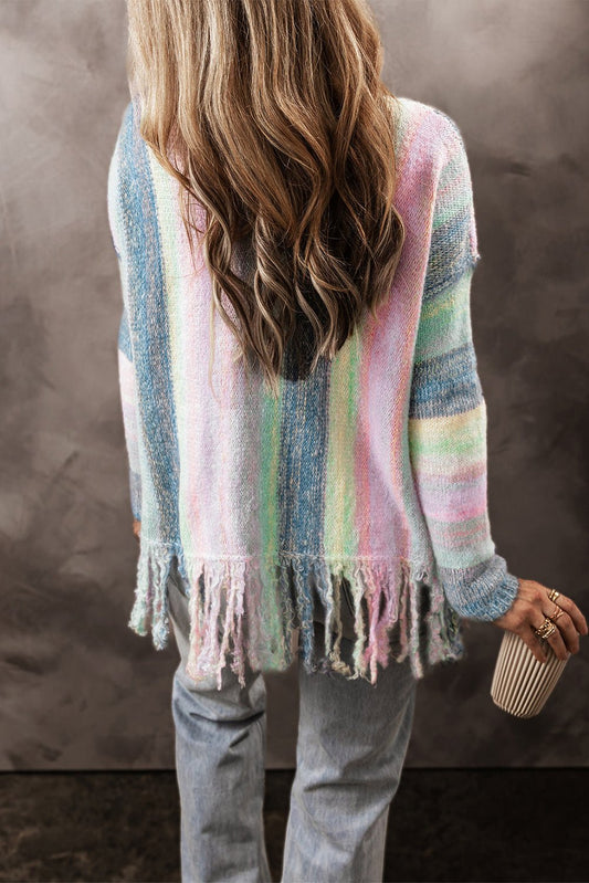 Pastel Daydream Fringe Tunic Sweater - Bayou Curves
