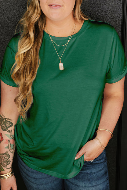 Plus Size Round Neck Rolled Sleeve T-shirt