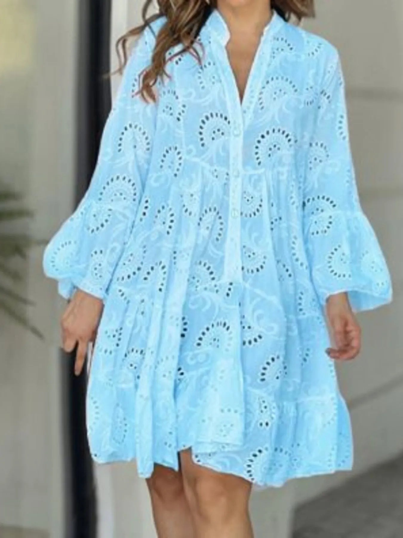 Full Size Eyelet Ruffled Hem Tiered Dress Plus Size - Bayou Curves