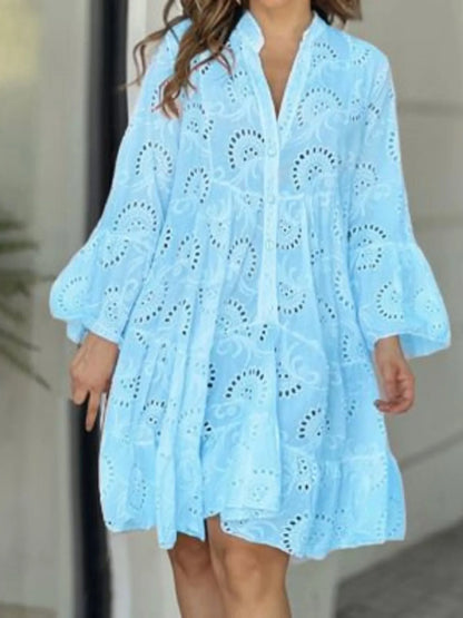 Full Size Eyelet Ruffled Hem Tiered Dress Plus Size - Bayou Curves