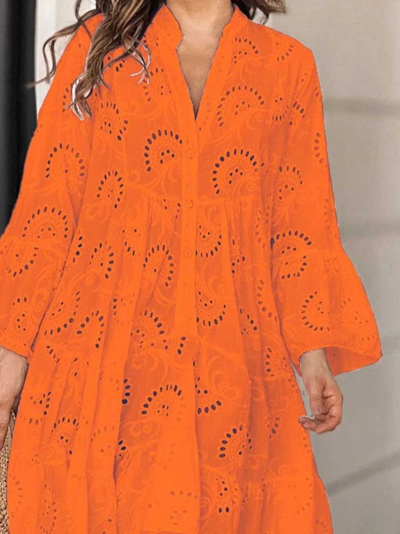 Full Size Eyelet Ruffled Hem Tiered Dress Plus Size - Bayou Curves