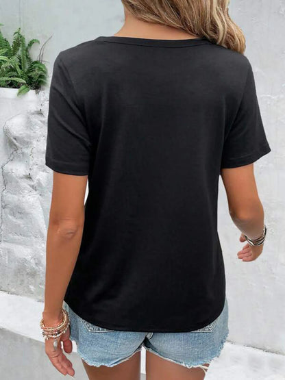 Hollow Out Neckline Short Sleeve T-Shirt - Bayou Curves