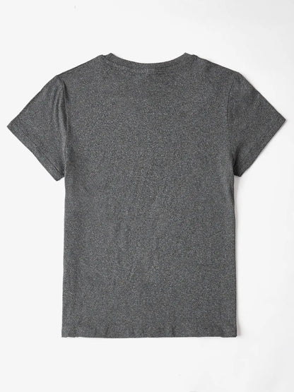 Letter Round Neck Short Sleeve T-Shirt - Bayou Curves