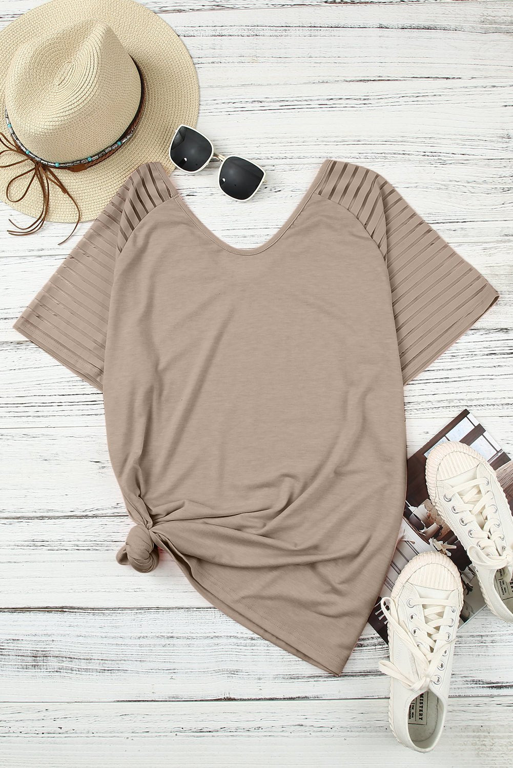 Plus Size Khaki Striped Raglan Sleeve Tee - Bayou Curves
