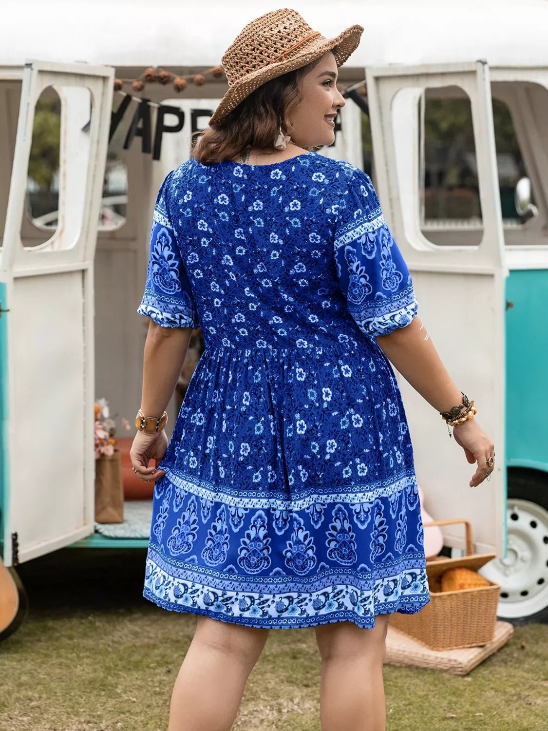 Plus Size Floral V-Neck Mini Dress - Bayou Curves