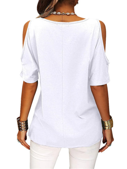 Full Size Crisscross Cold Shoulder Casual T-Shirt Plus Size - Bayou Curves