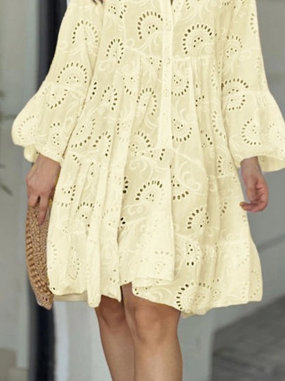 Full Size Eyelet Ruffled Hem Tiered Dress Plus Size - Bayou Curves