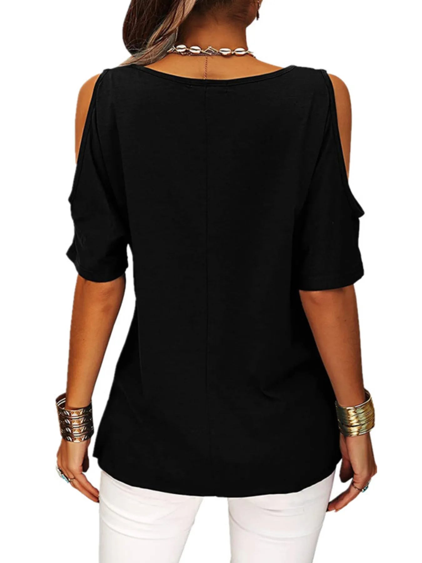 Full Size Crisscross Cold Shoulder Casual T-Shirt Plus Size - Bayou Curves