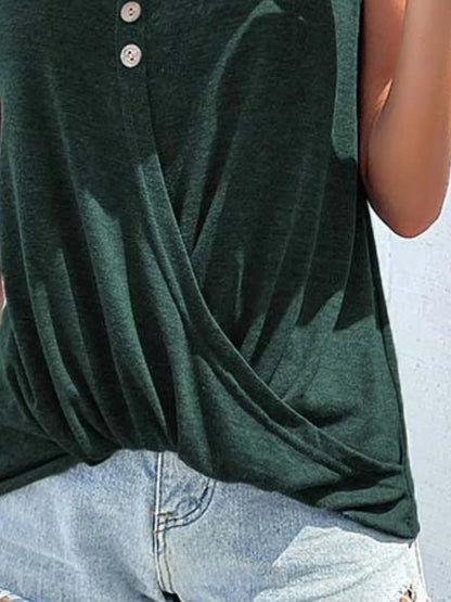 Full Size Twisted Hem Button Detail Tank Plus Size - Bayou Curves