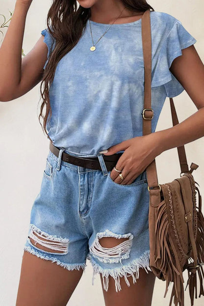 Printed Round Neck Short Sleeve T-Shirt - Bayou Curves