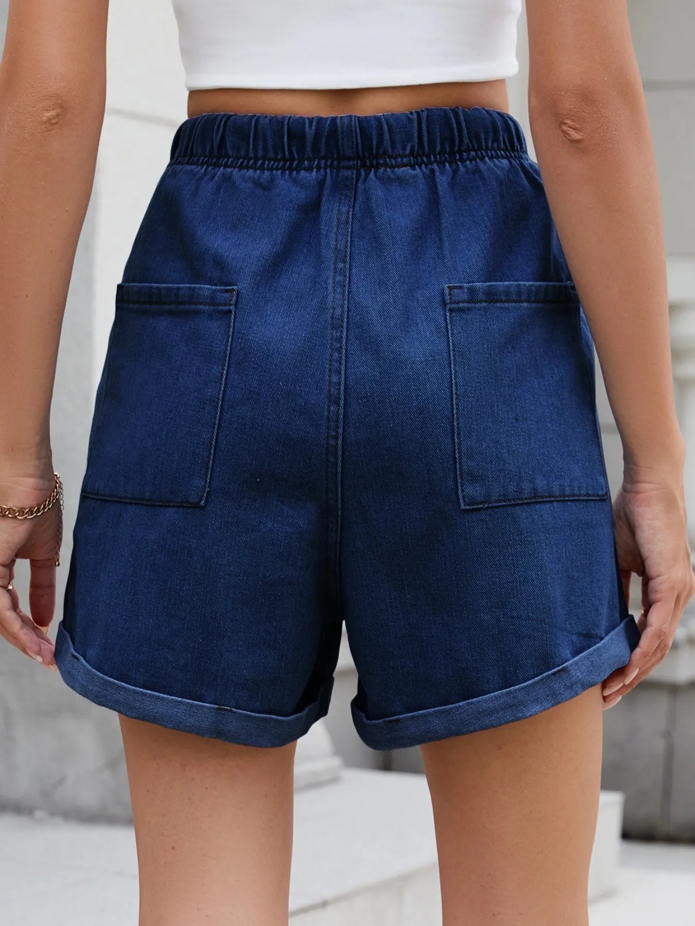 Drawstring Wash Denim Shorts - Bayou Curves