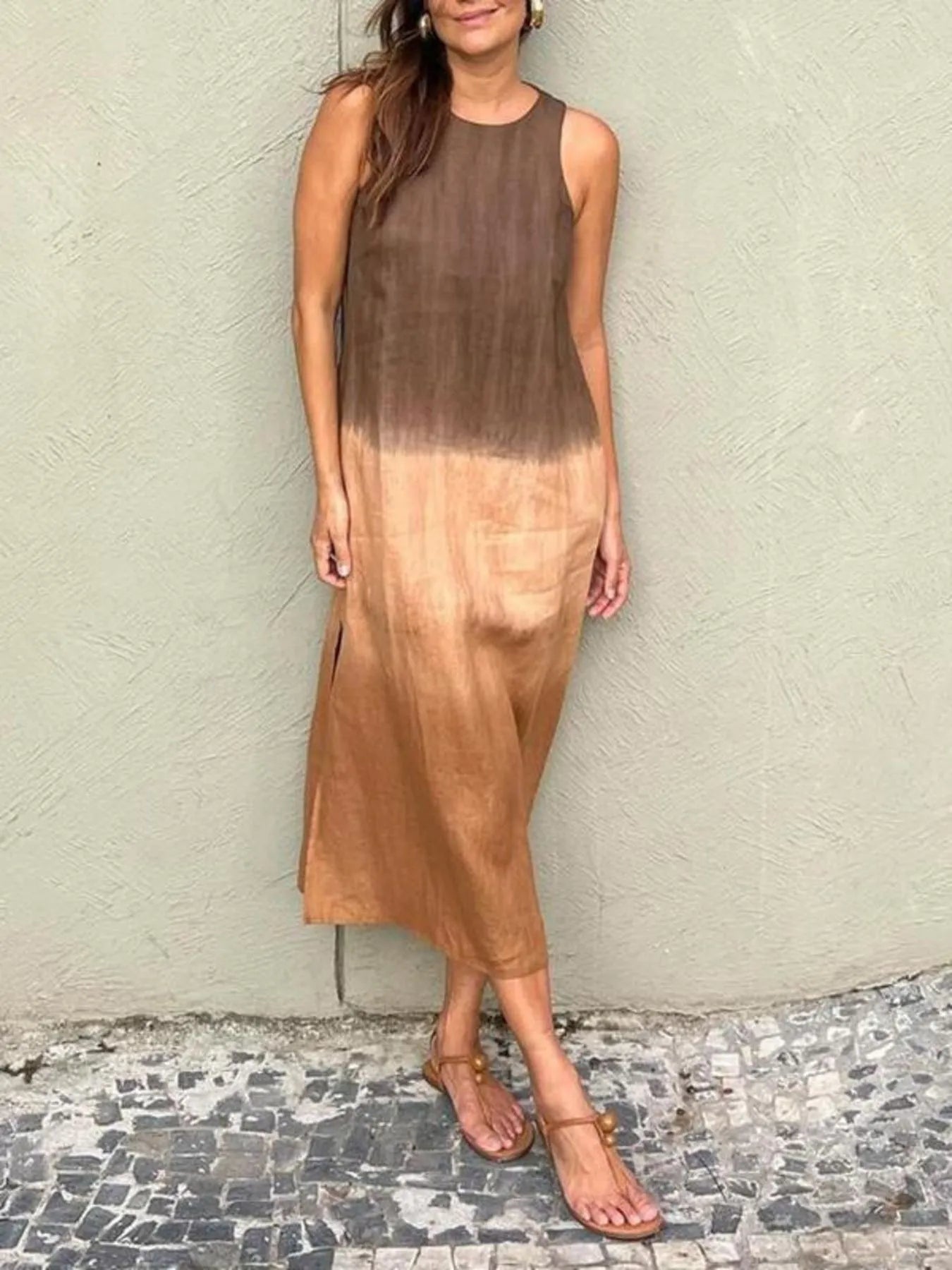 Full Size Sleeveless Gradient Tank Midi Dress Plus Size - Bayou Curves