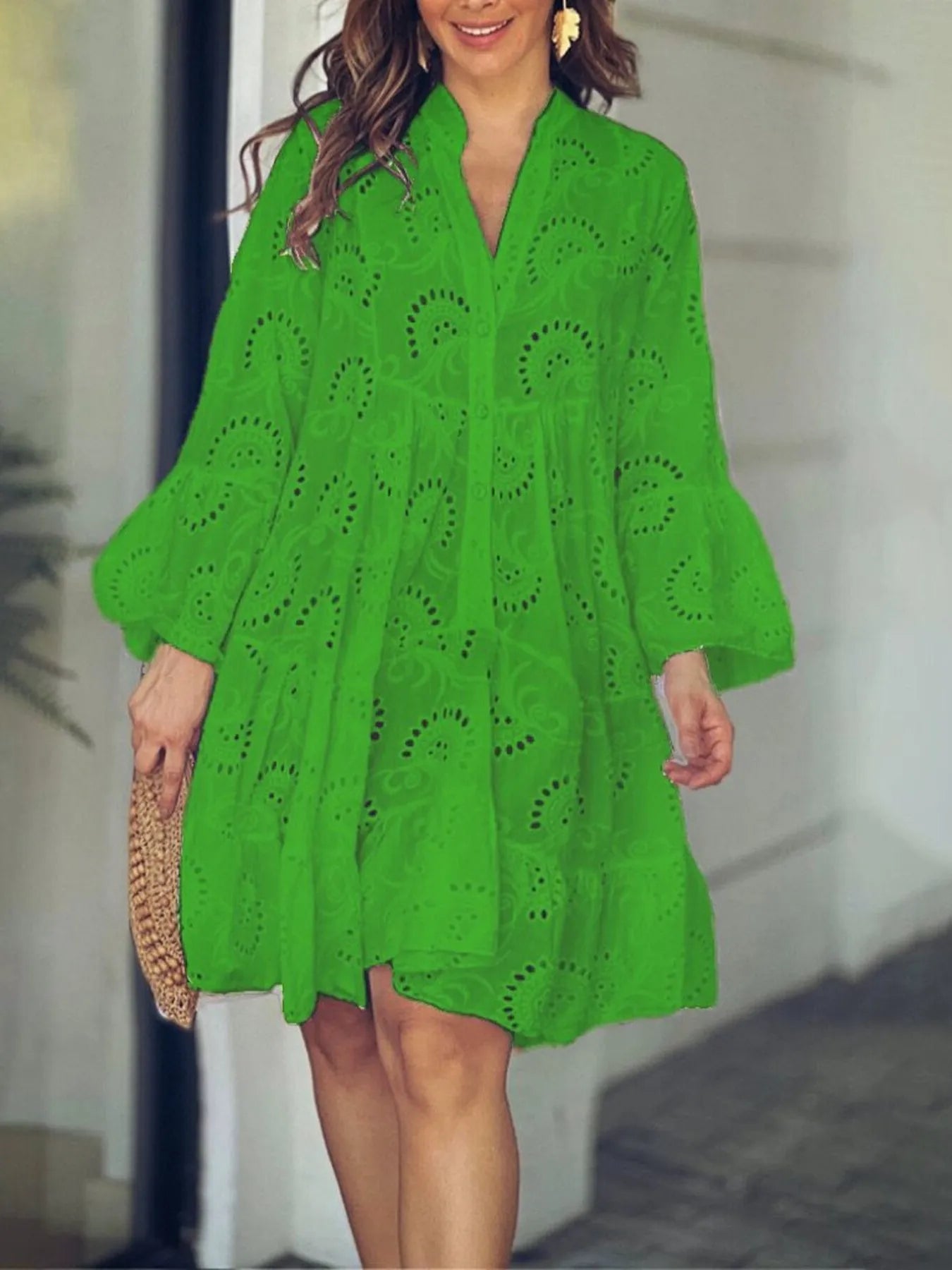Full Size Eyelet Ruffled Hem Tiered Dress Plus Size - Bayou Curves