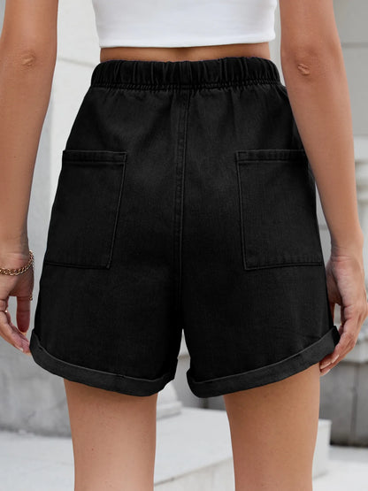 Drawstring Wash Denim Shorts - Bayou Curves