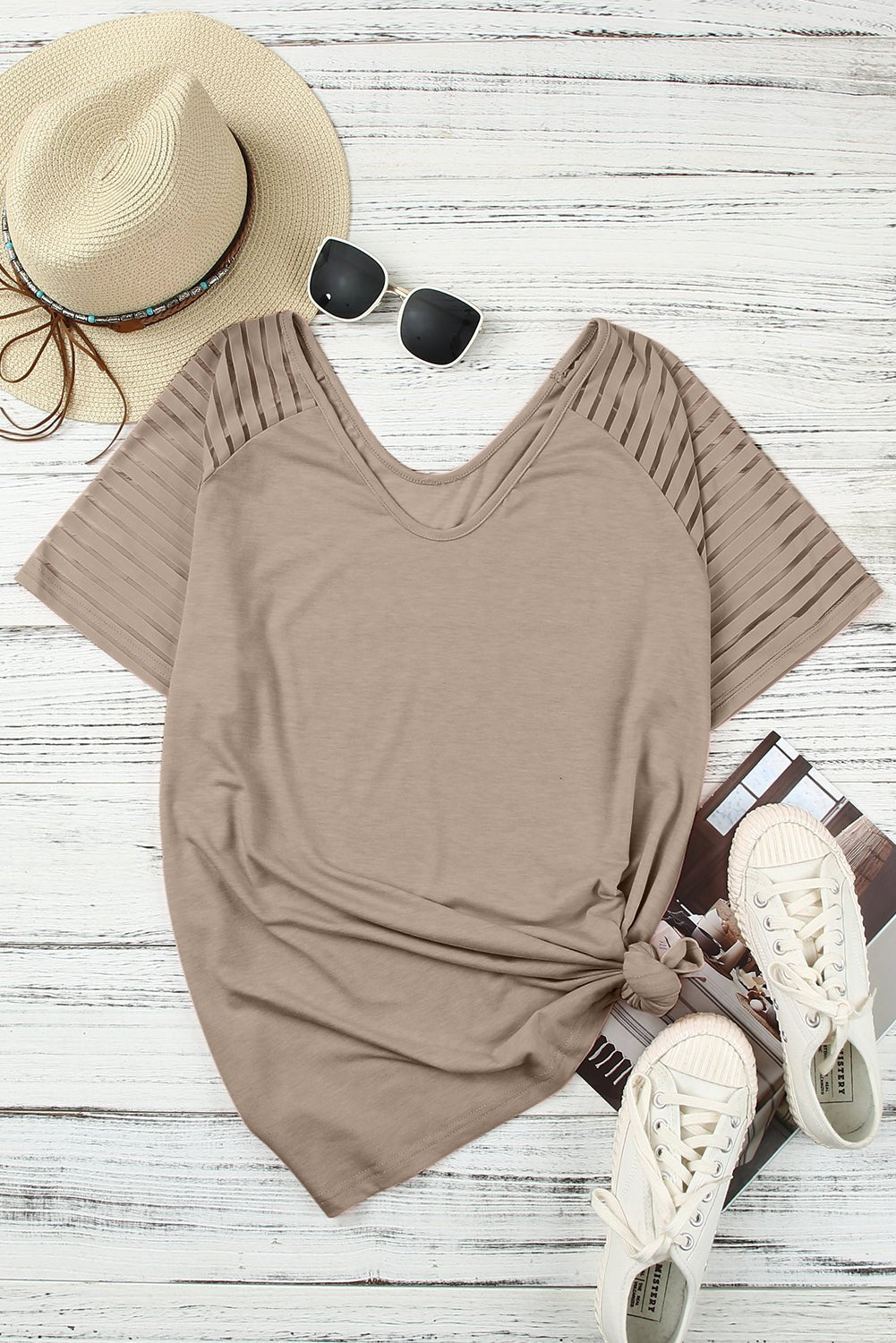 Plus Size Khaki Striped Raglan Sleeve Tee - Bayou Curves