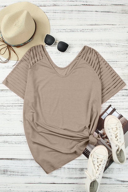 Plus Size Khaki Striped Raglan Sleeve Tee - Bayou Curves