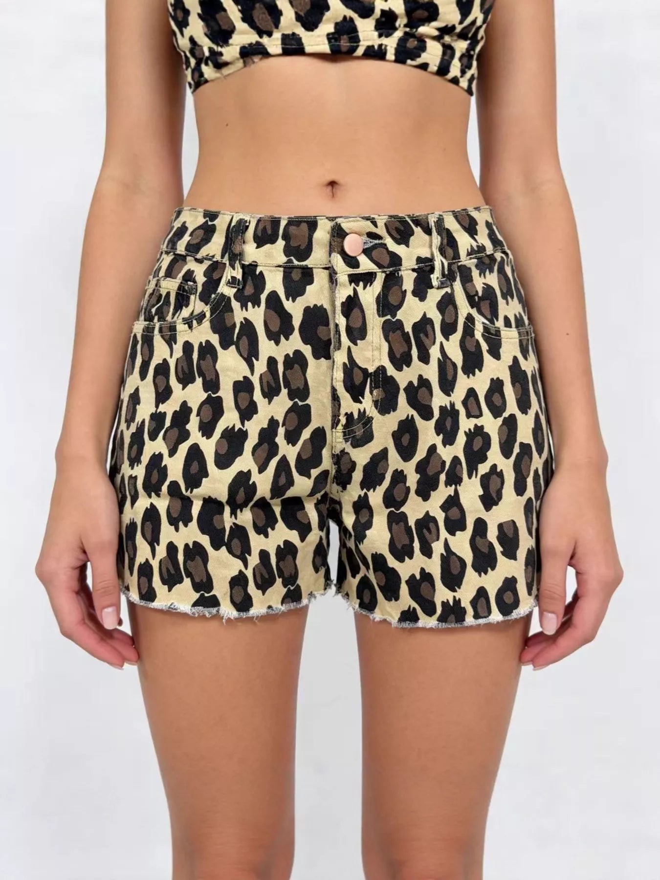 Leopard Print High-Waisted Denim Shorts - Bayou Curves