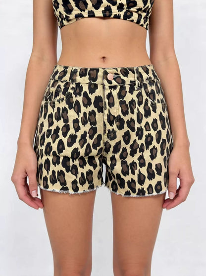 Leopard Print High-Waisted Denim Shorts - Bayou Curves