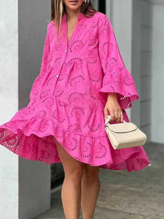 Full Size Eyelet Ruffled Hem Tiered Dress Plus Size - Bayou Curves