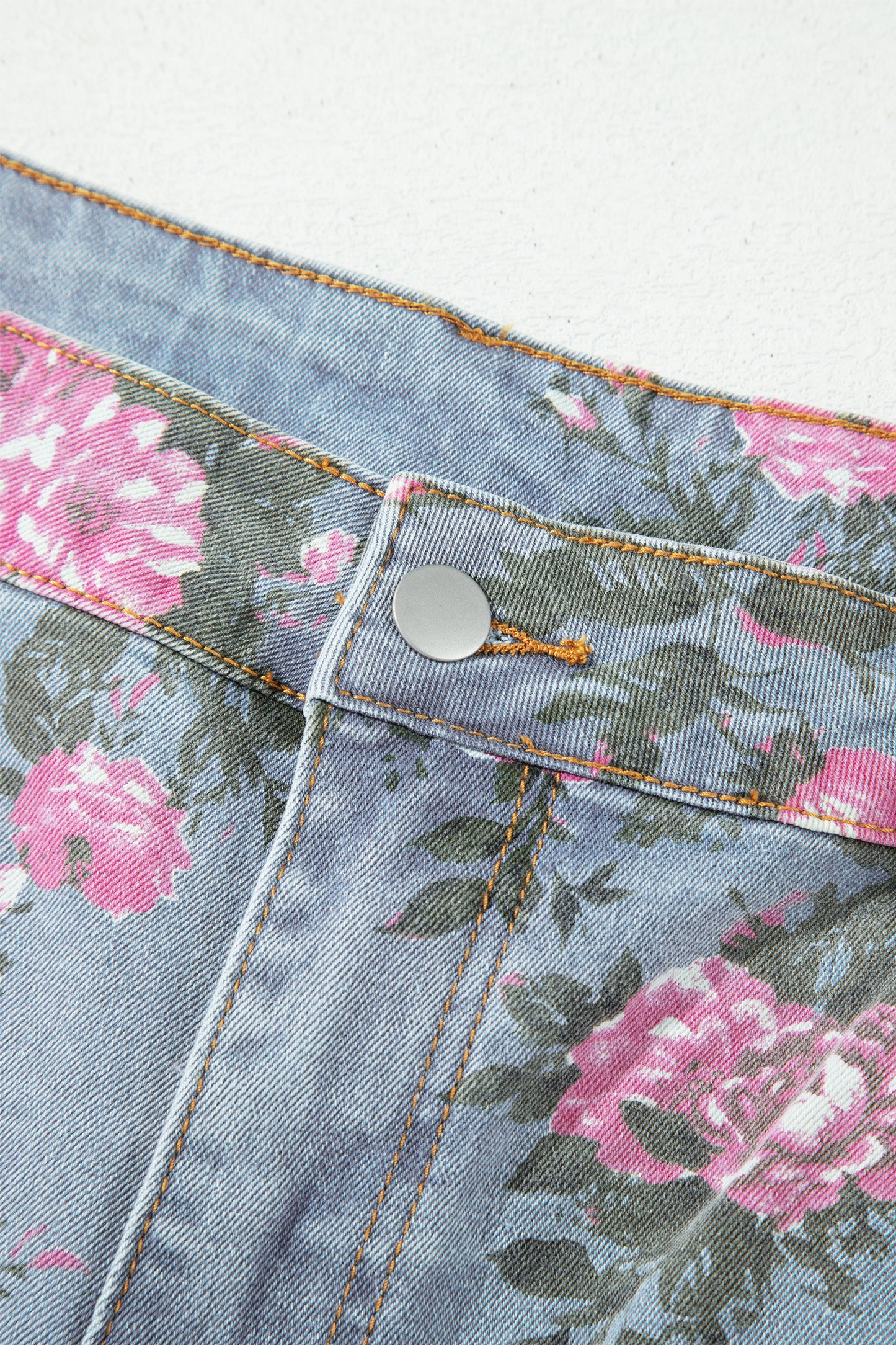 Plus Size Sky Blue Floral Print Ankle Length Loose Jeans