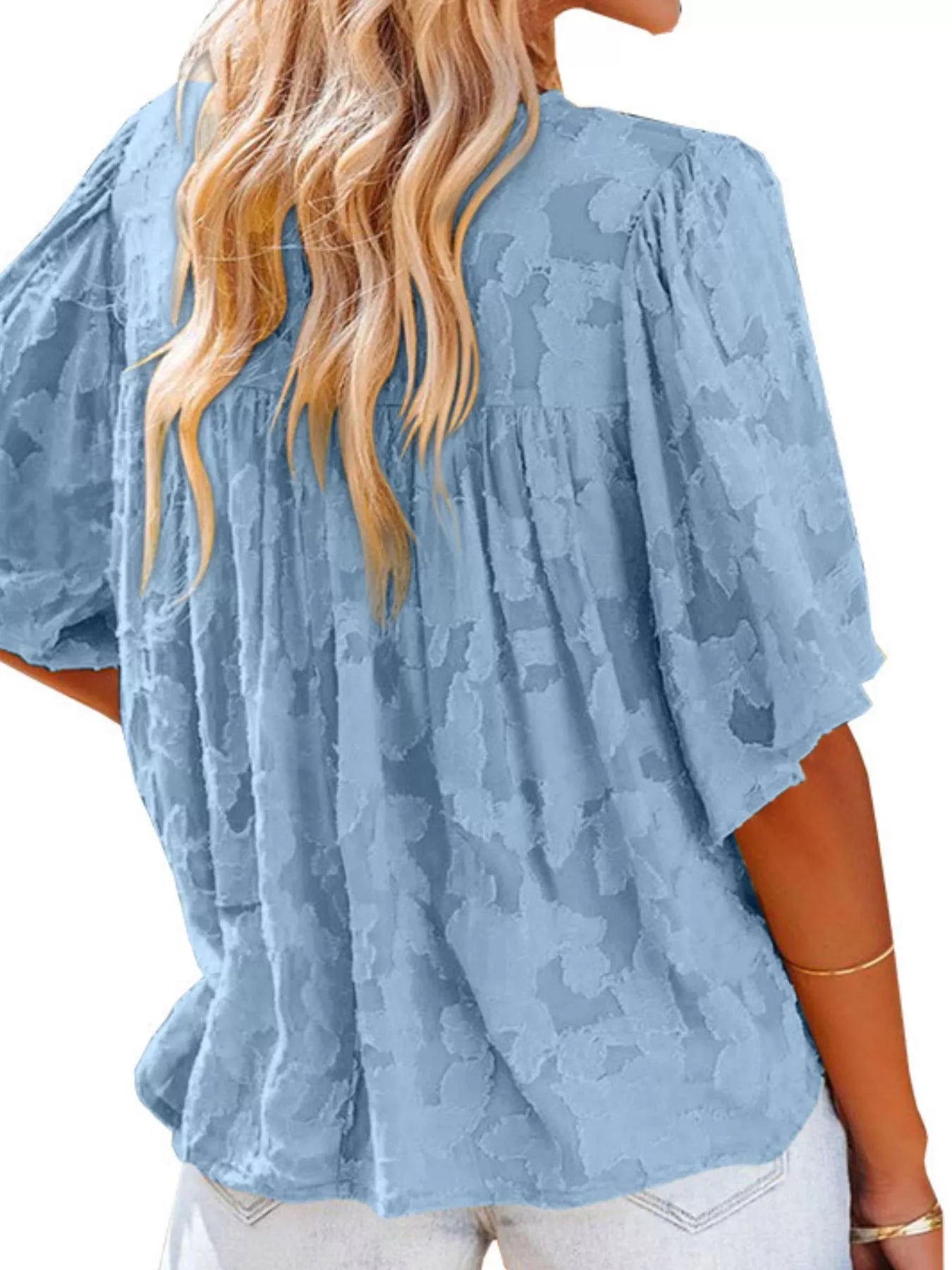 Full Size Textured V-Neck Button-Down Shirt Plus Size - Bayou Curves