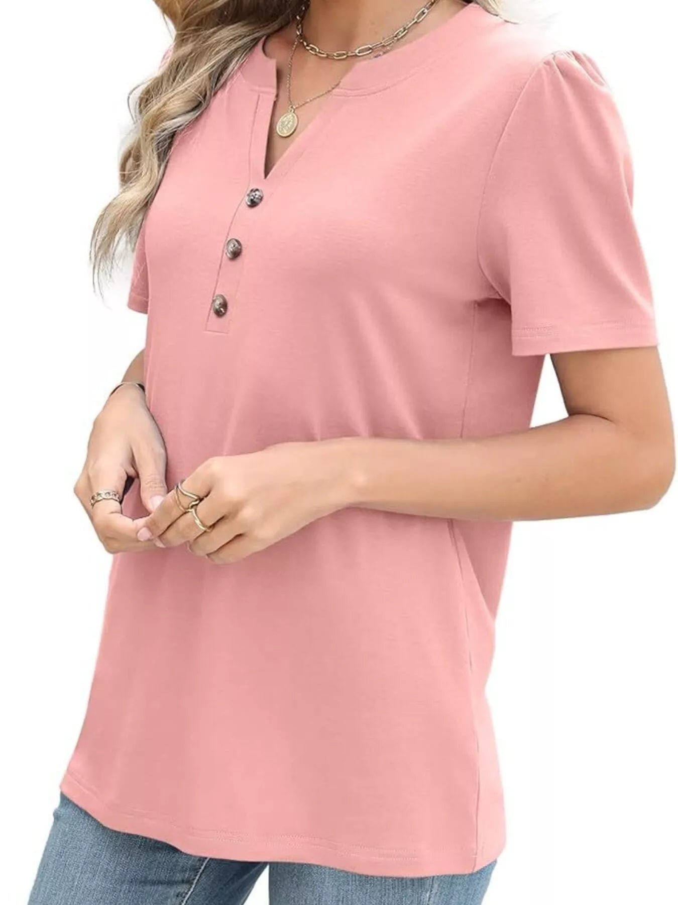 Full Size Notched Short Sleeve Blouse Plus Size - Bayou Curves