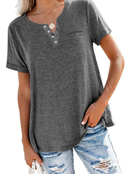 Full Size Casual Button-Front Pocket T-Shirt Plus Size - Bayou Curves