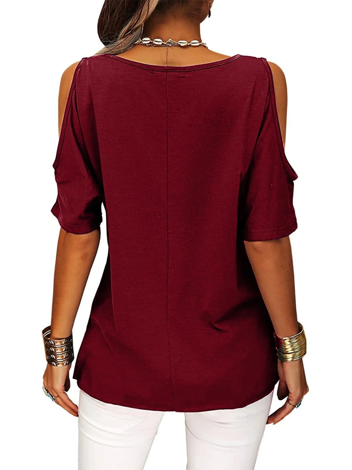 Full Size Crisscross Cold Shoulder Casual T-Shirt Plus Size - Bayou Curves