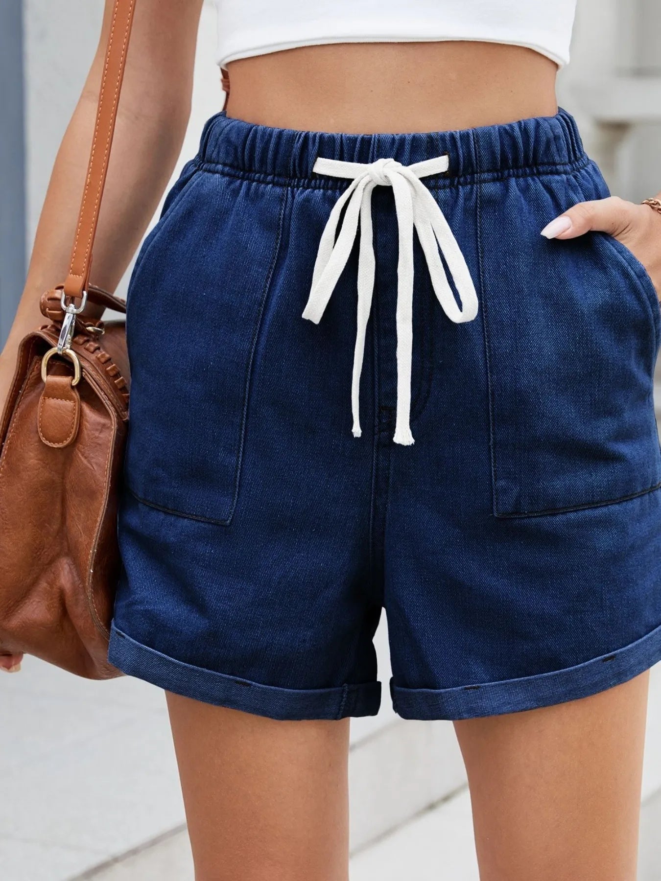Drawstring Wash Denim Shorts - Bayou Curves