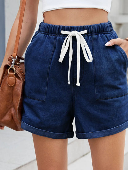 Drawstring Wash Denim Shorts - Bayou Curves