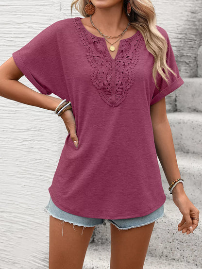 Lace Trim Short Sleeve T-Shirt - Bayou Curves