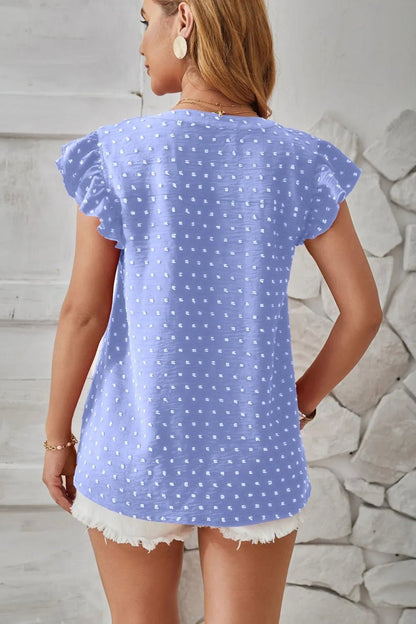 Swiss Dot Ruffled Cap Sleeve T-Shirt - Bayou Curves
