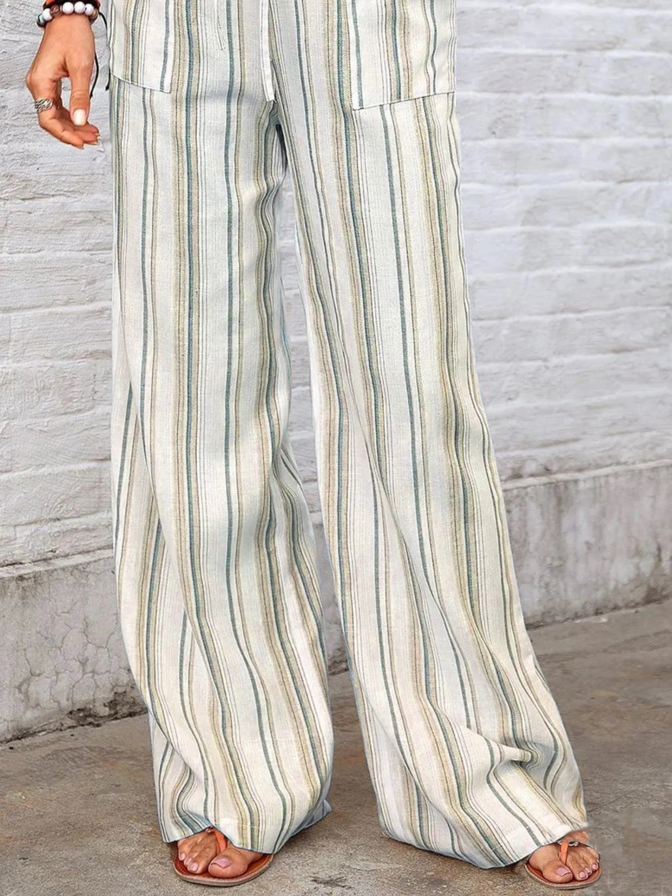 Full Size Striped Wide Leg Pants Plus Size - Bayou Curves