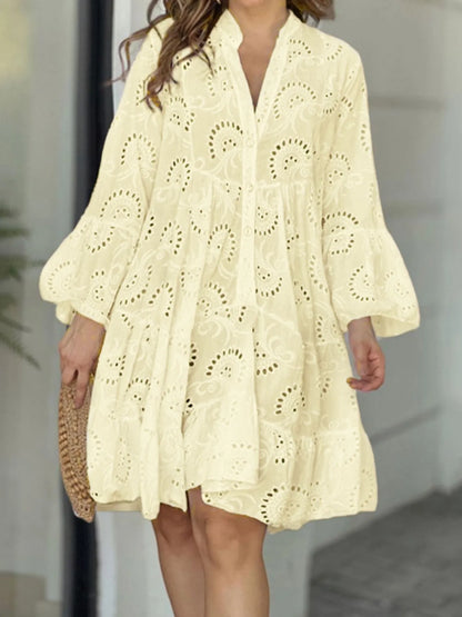 Full Size Eyelet Ruffled Hem Tiered Dress Plus Size - Bayou Curves