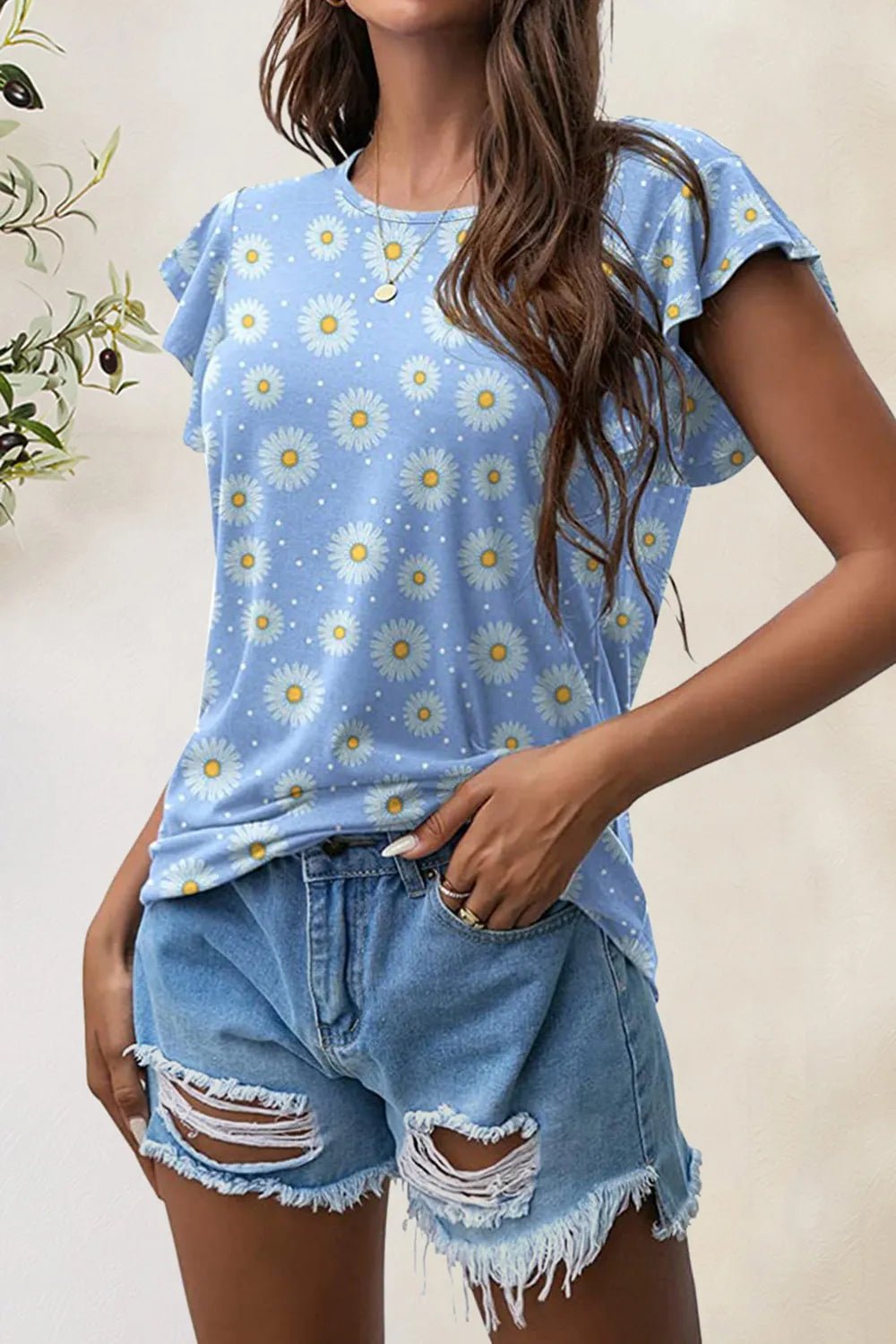Printed Round Neck Short Sleeve T-Shirt - Bayou Curves
