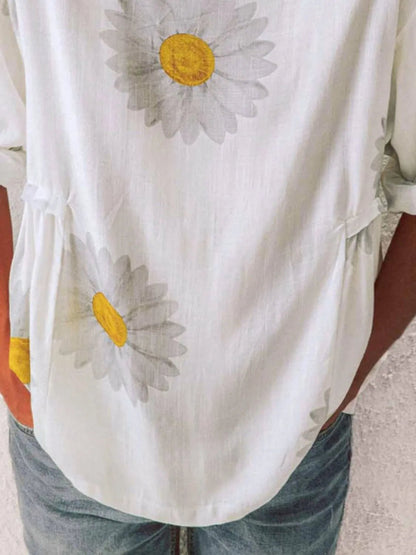 Full Size Flower Round Neck Half Sleeve T-Shirt Plus Size - Bayou Curves