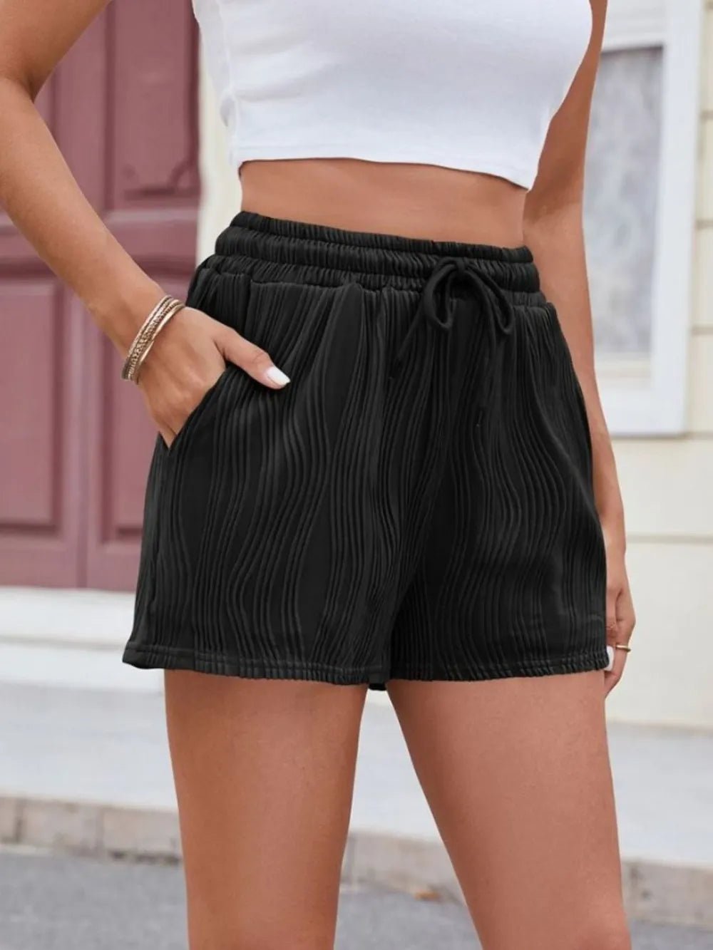 Florira Texture Drawstring Shorts - Bayou Curves